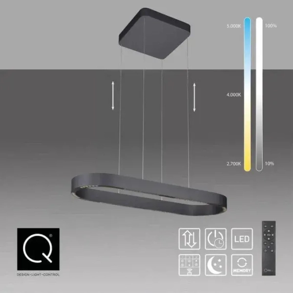 Lampa wisząca opuszczana góra-dół Q-STRETTO czarna 2688-18 2x76W 2200-5000K CCT