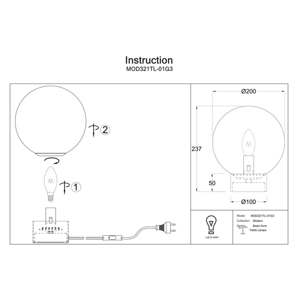 Kulista lampka stołowa Basic form MOD321TL-01G3 Maytoni złoty biały