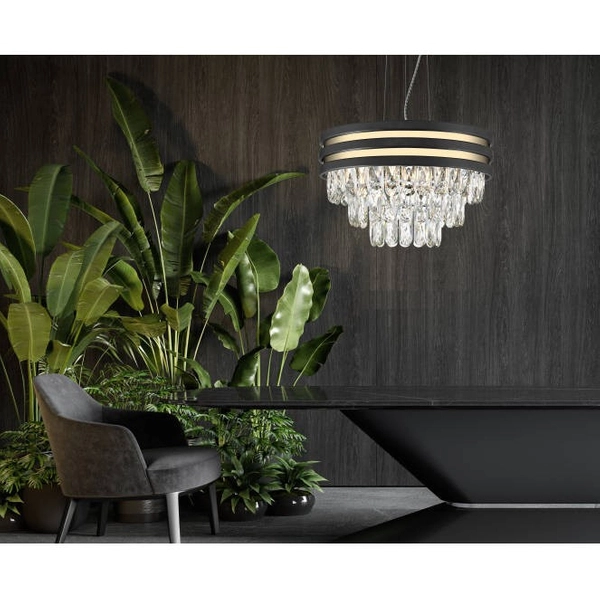 Wisząca lampa kryształowa NAICA P0525-04A-P7D7 glamour czarny złoty