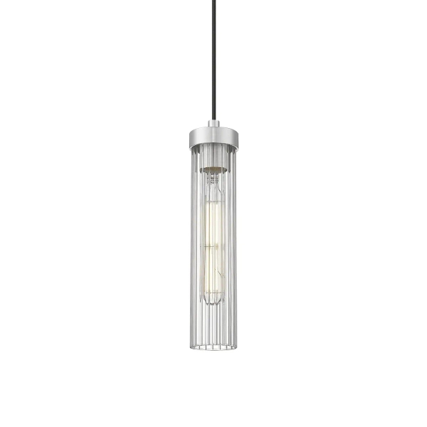 Podłużna lampa wisząca QUINCY nikiel satynowy szklany metalowy E27 do jadalni P01828NS