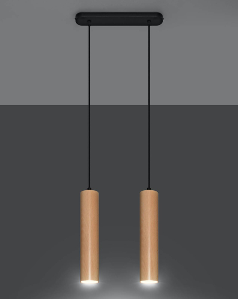 Ekologiczna LAMPA wisząca SL.0637 2-punktowa OPRAWA drewniany ZWIS tuba czarna
