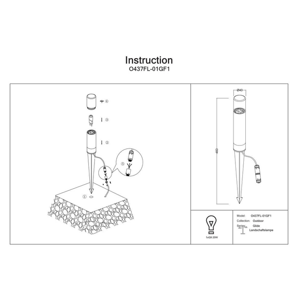 Podłużna lampa zewnętrzna słupek Glide O437FL-01GF1 wtykowy grafitowy
