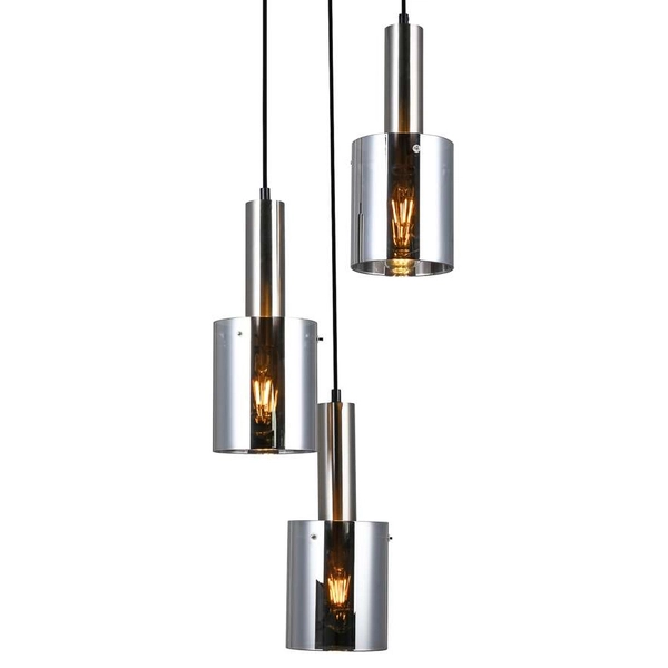 Wisząca LAMPA loftowa SARDO PND-5581-3A-SC+SG Italux szklana OPRAWA skandynawski ZWIS tuby kaskada nikiel przydymiona