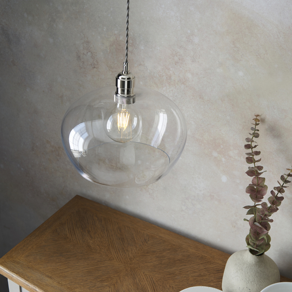 Zwisowa lampa do kuchni L&-1102677 Light& szklana kopuła nikiel