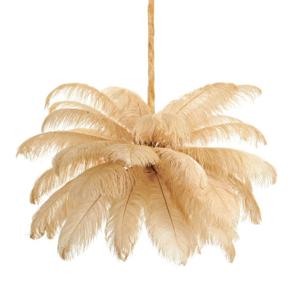 Nowoczesna lampa wisząca EMU ST-DN127 beige pióra beżowy złoty