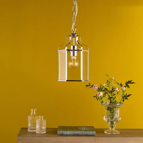 Wisząca lampa do salonu na łańcuchu szklany chrom Aled OUTLET