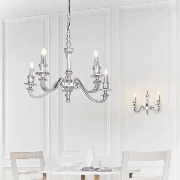 Klasyczna lampa wisząca Finsbury 73598 na łańcuchu świecznikowa srebrna