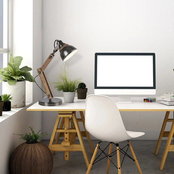 Stojąca LAMPA stołowa AKSEL 4199 Rabalux nocna LAMPKA do sypialni vintage drewno grafitowa