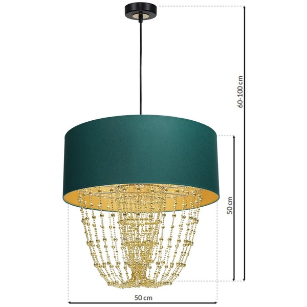 Abażurowa LAMPA wisząca ALMERIA MLP6452 Milagro okrągła OPRAWA crystal glamour ZWIS z kryształkami zielony złoty