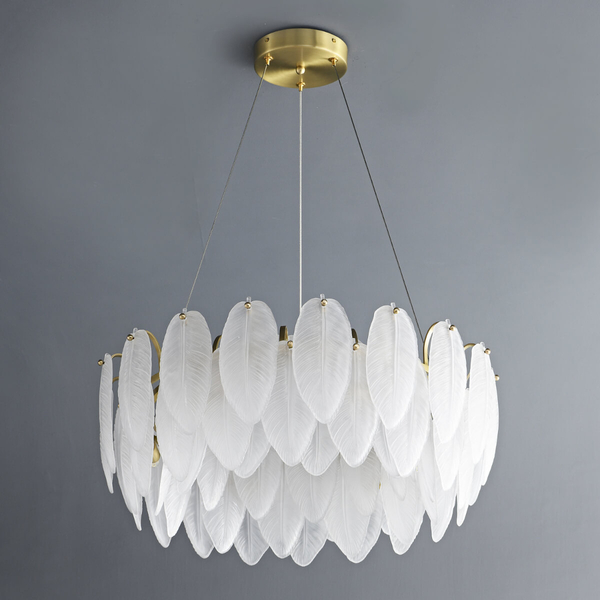 Lampa wisząca glamour PIUMA ST-6289-6 Step do jadalni biała mosiądz