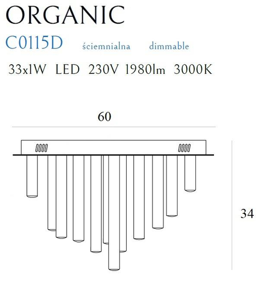 Plafon LAMPA sufitowa ORGANIC C0115D Maxlight okrągła OPRAWA metalowa LED 33W 3000K sople tuby chrom