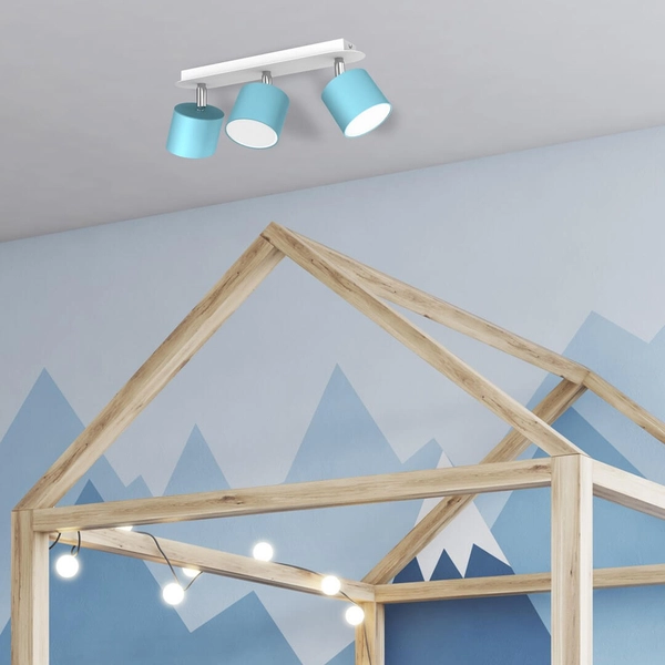 Kierunkowy spot sufitowy Dixie do sypialni biały niebieski