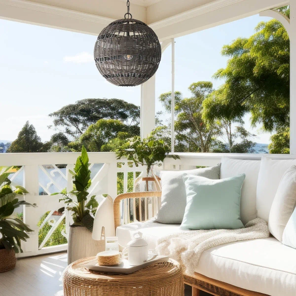 Ekologiczny żyrandol Lindendale QZ-LINDENDALE-P-WT okrągły rattan czarny