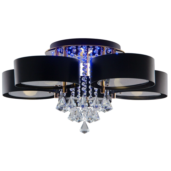 Glamour LAMPA sufitowa DRS8006/5 LED 300W TR BL Elem 5-punktowa OPRAWA z pilotem kryształki złote czarne