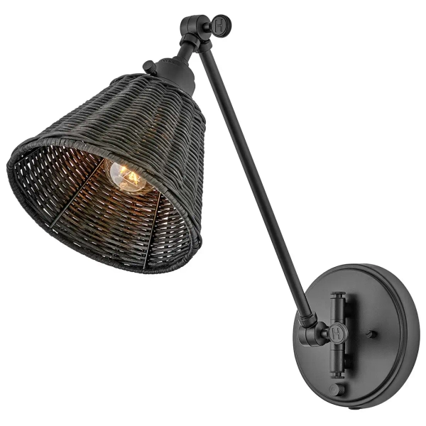 Naturalny kinkiet Arti HK-ARTI-1W-BK-BR rattan czarny mosiądz