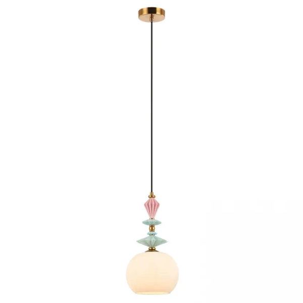 Ceramiczna wisząca lampa 22079 szkło opalowe do przedpokoju mosiądz