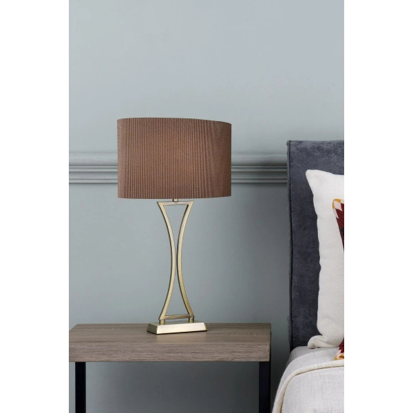 Stołowa lampa do salonu Oporto OPO4175 z abażurem brązowy mosiądz