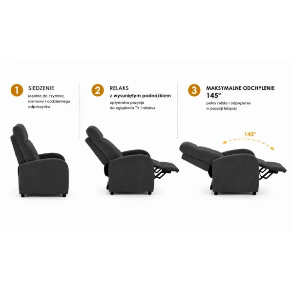Fotel wypoczynkowy RELAX PREMIUM ciemnoszary KH1501100394 tkaninowy