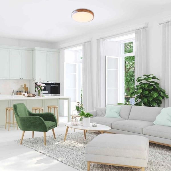 Ekologiczna LAMPA sufitowa MAPLE 3527 Rabalux okrągły plafon LED 24W 3000K do sypialni drewno