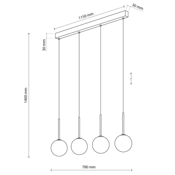 Zwisająca lampa na listwie Martin 4503 bańki do jadalni czarna biała