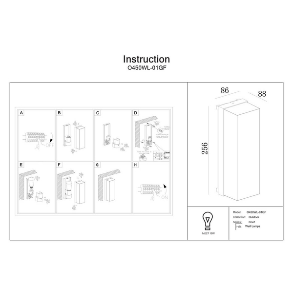 Prostokątna lampa naścienna Conf O450WL-01GF Maytoni IP65 grafitowy