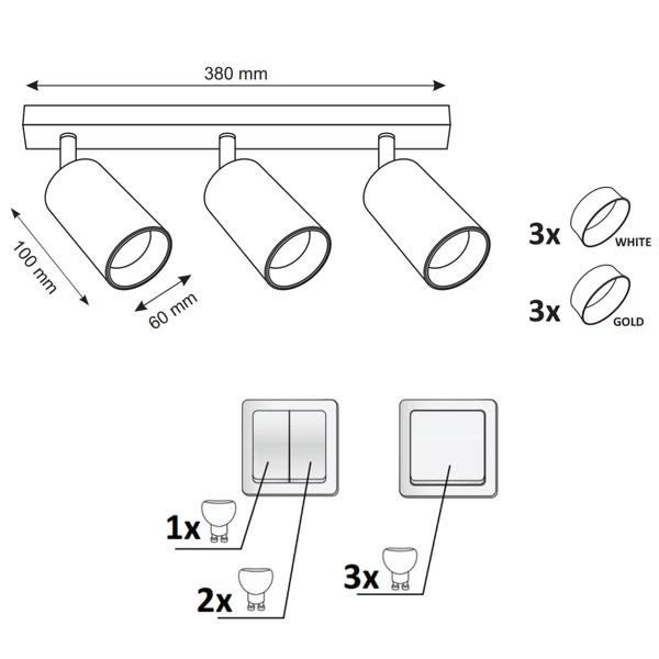 Sufitowa lampa reflektorowa Maribel 321213 Polux na listwie biała złota