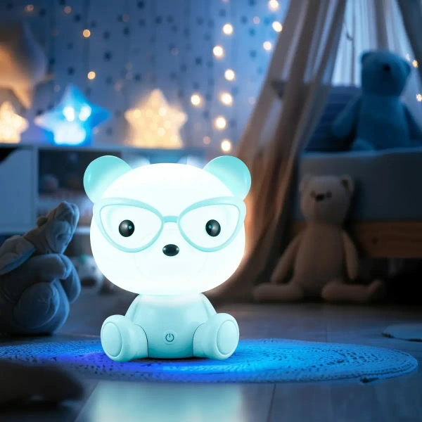Dziecięca lampka stołowa Miś okularnik 327192 LED 2,5W USB niebieska