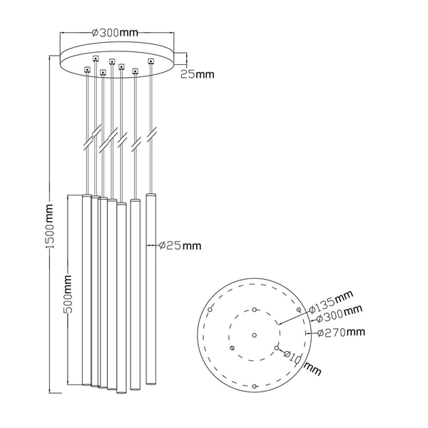 Lampa wisząca kaskadowa Lungo LP-894/7P MIXED sople metalowa złota