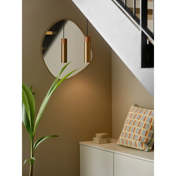 Salonowa lampa wisząca Tilo 2410453035 tuba drewniana mosiądz