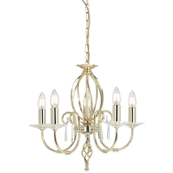 Świecznikowa LAMPA wisząca AEGEAN AG5-POL-BRASS Elstead metalowa OPRAWA glamour ZWIS crystal mosiądz