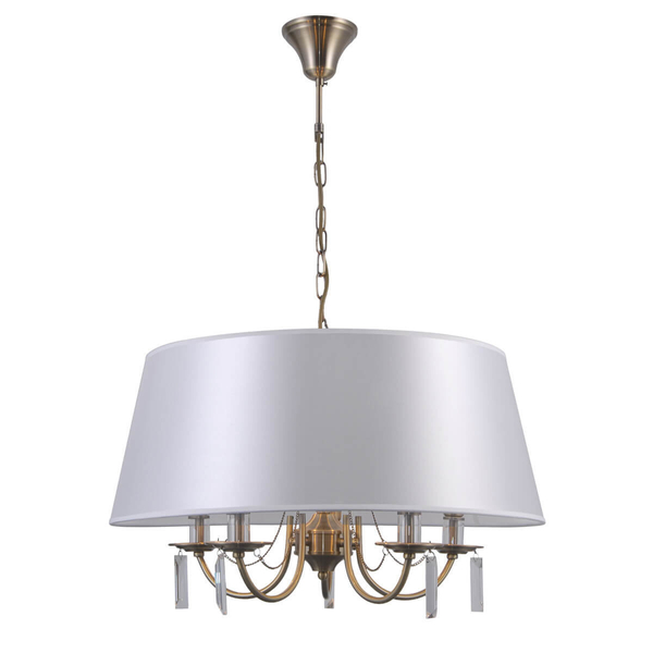 Klasyczna LAMPA wisząca SOLANA PND-28366-5A Italux abażurowa OPRAWA klasyczny ZWIS na łańcuchu brąz biały