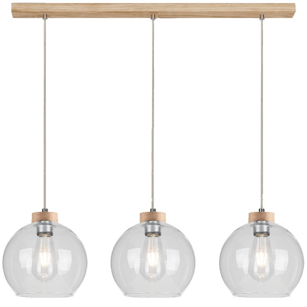 Loftowa lampa wisząca LAGUNA 18710374 szklana kule przezroczyste drewno