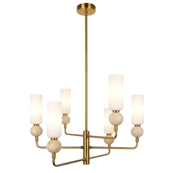 Salonowy żyrandol Santos PND-95331-6-BRSS kule tuby białe mosiądz