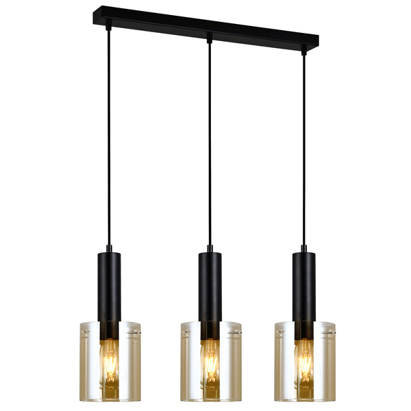 Skandynawska LAMPA wisząca SARDO PND-5581-3-BK+AMB Italux szklana OPRAWA loftowy ZWIS tuby okrągłe bursztynowe czarne