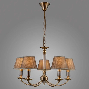 Żyrandol LAMPA wisząca ZANOBI PND-43272-5 Italux klasyczna OPRAWA abażurowa ZWIS na łańcuchu brąz antyczny szary