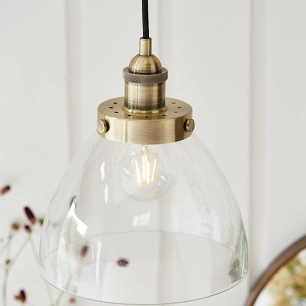 Wisząca LAMPA loftowa HANSEN 77272 Endon skandynawska OPRAWA szklany ZWIS antyczny mosiądz przezroczysty