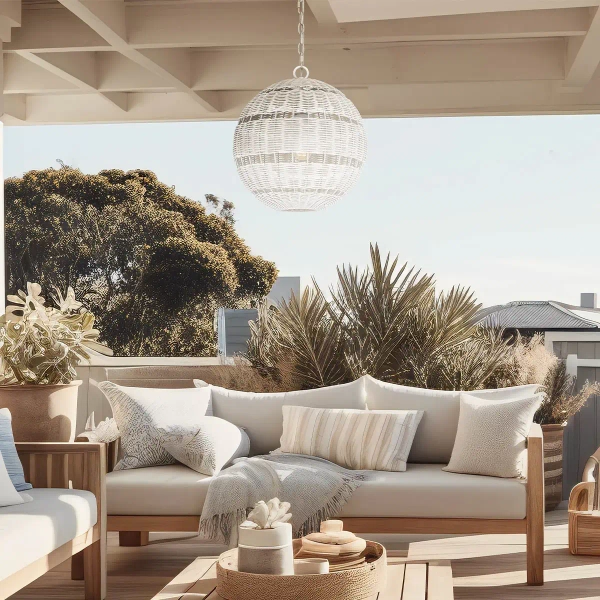 Kulista lampa wisząca Lindendale QZ-LINDENDALE-P-AWH okrągła rattan biały