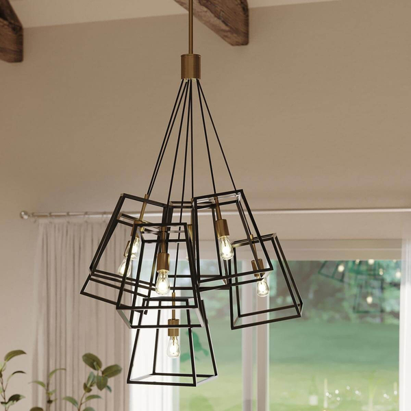 Metalowa lampa wisząca Fulton HK-FULTON-7P loftowa czarna mosiądz
