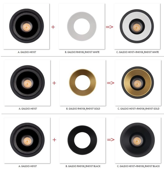 Zestaw wpust czarny Galexo H0107 + RH0106/H0107 BLACK Maxlight LED 7W 3000K z pierścieniem