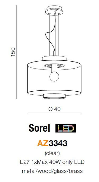 Szklana lampa wisząca Sorel okrągła przezroczysta drewno