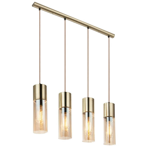 Wisząca LAMPA loft ANNIKA 21000-4HM Globo szklana OPRAWA tuby ZWIS na listwie mosiężny bursztynowy
