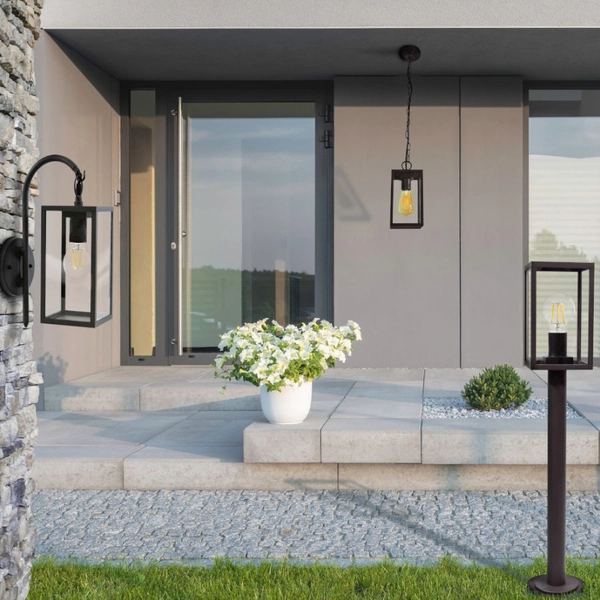 Zewnętrzna LAMPA ścienna MALMO 309174 Polux elewacyjna OPRAWA ogrodowa KINKIET klatka outdoor IP44 grafitowa przezroczysta