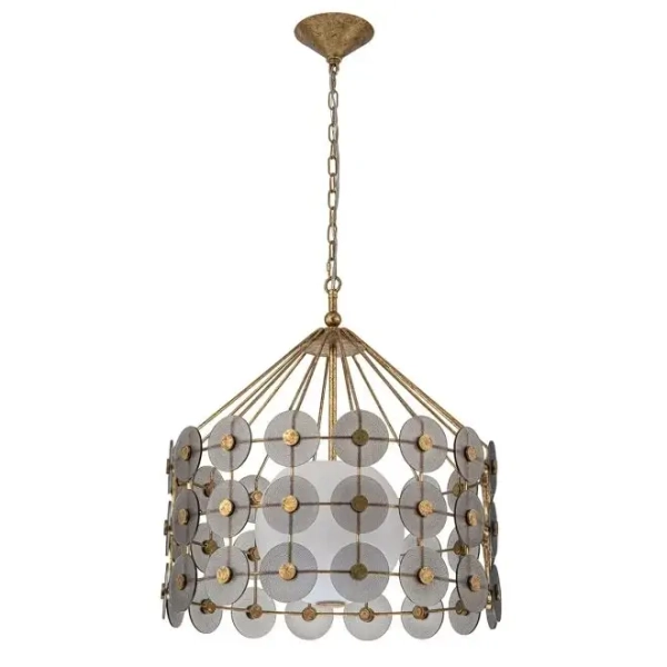 Łańcuchowa lampa wisząca Meridian QN-MERIDIAN-3P-DG krążki przydymione złote