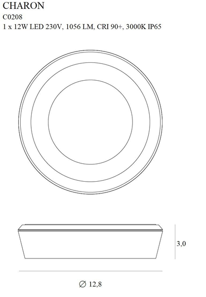Natynkowa LAMPA okrągła CHARON C0208 Maxlight metalowy plafon LED 12W 3000K do łazienki sufitowy IP65 czarny