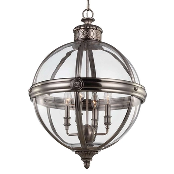 LAMPA wisząca FE-ADAMS-4P-ANL Elstead FEISS metalowa OPRAWA rustykalna ZWIS kula ball na łańcuchu nikiel przezroczysta