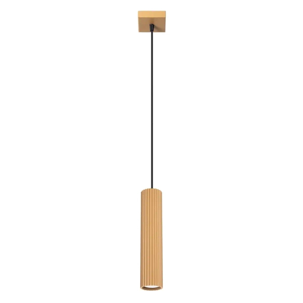 Podłużna lampa wisząca KARBON SL.1554 tubka ryflowana złota