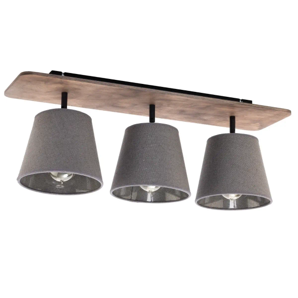 Drewniana lampa sufitowa AWINION 9717 potrójna do jadalni brązowa szara
