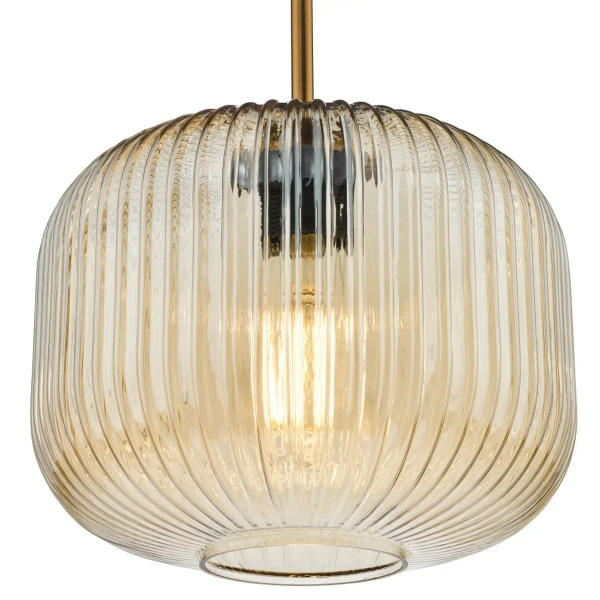 Szklana lampa wisząca do salonu Demarius DEM0106 bursztynowa