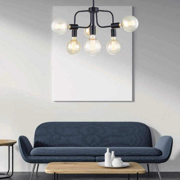 LAMPA sufitowa KRISTY MDM-3678/6 BK Italux industrialna OPRAWA metalowa żarówki bulbs loft czarna