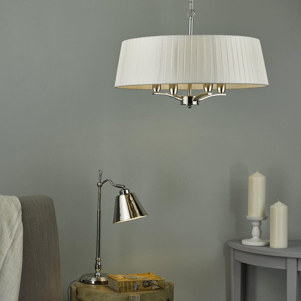 Wisząca lampa nad stół Cristin CRI042 Dar Lighting abażur nikiel écru